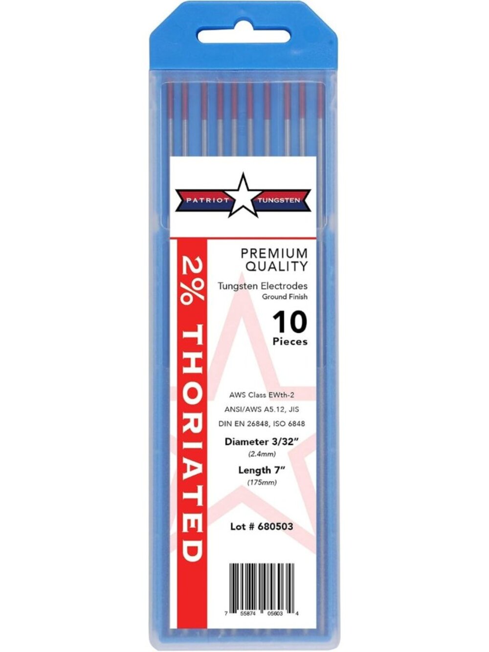 2% Thoriated TIG Welding Electrodes WT20 Red 3/32" - 10 Pack for Precision